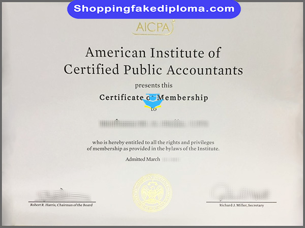 American Institute of Certified Public Accountants fake Certificate, American Institute of Certified Public Accountants Certificate, AICPA certificate

