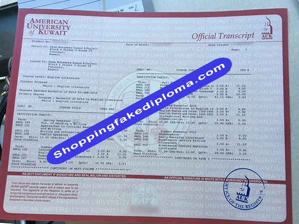 fake American University of kuwait Transcript , Buy Fake American University of kuwait Transcript