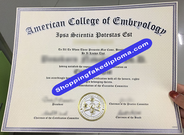 American college Embryology Certificate , Buy Fake American college Embryology Certificate