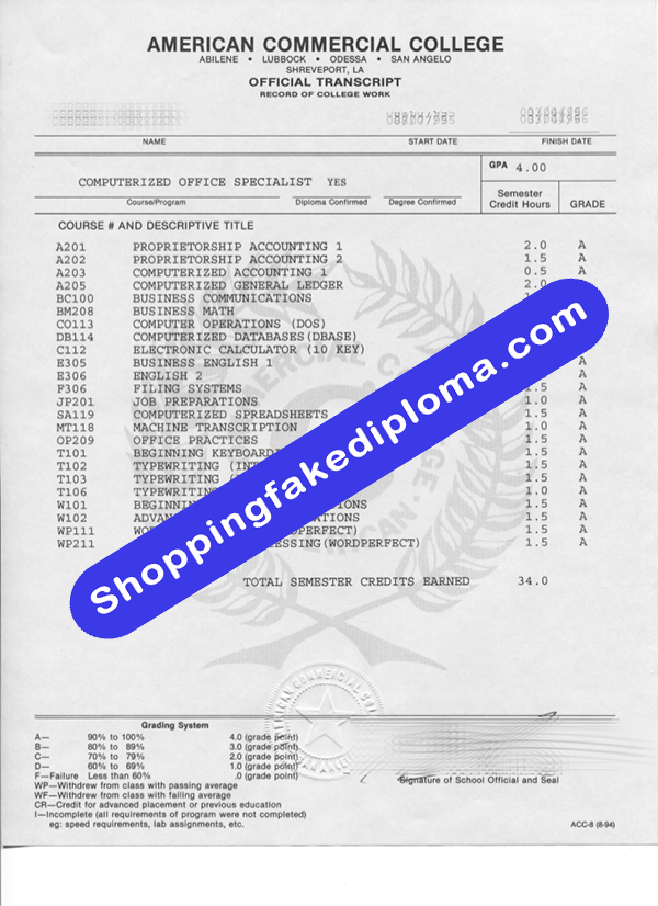 fake American commercial college transcript , Buy Fake American commercial college transcript