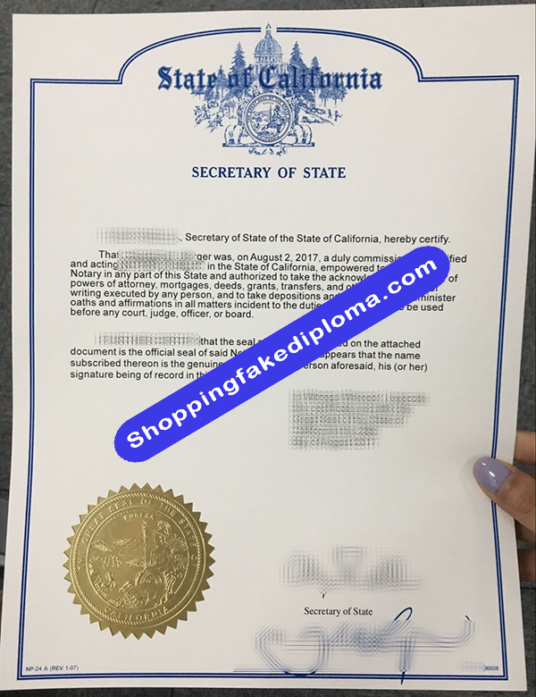 fake California Secretary of State Document Certification