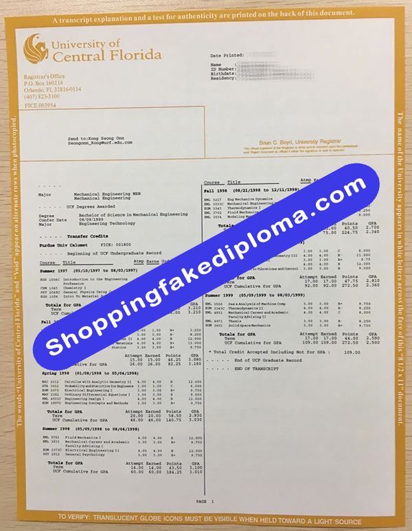 fake University of Central florida Transcript, Buy Fake University of Central florida Transcript