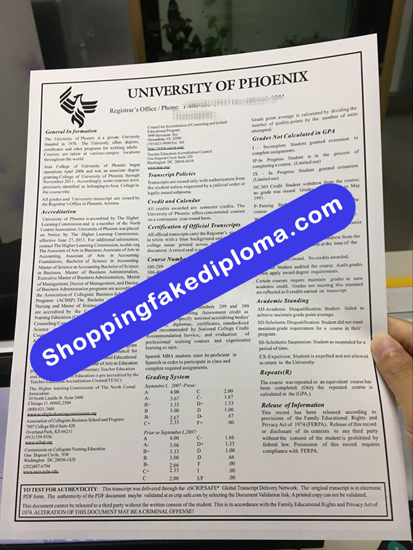 fake University of Phoneix Transcript, Buy Fake University of Phoneix Transcript