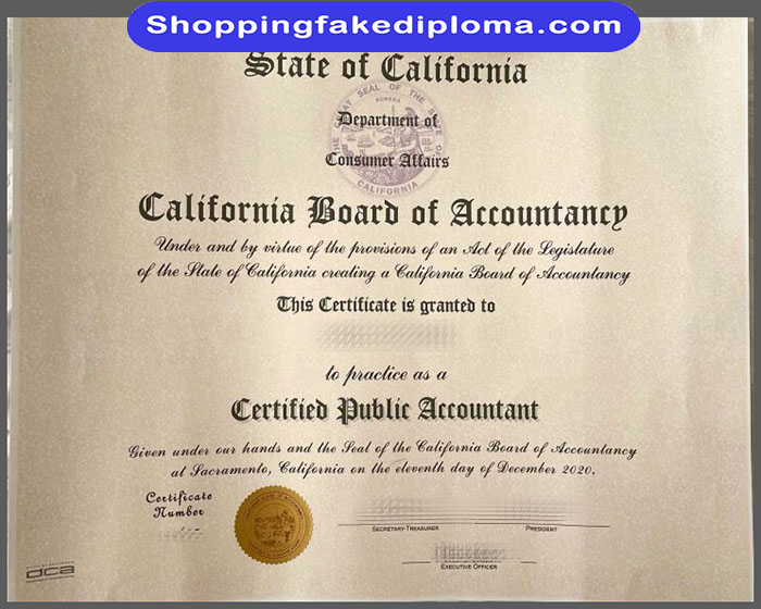 State of California CPA fake Certificate, State of California CPA Certificate