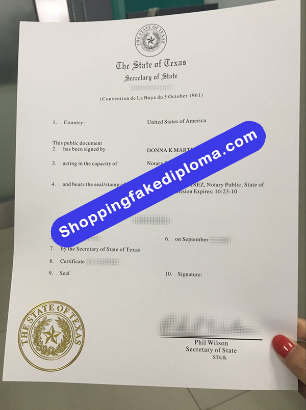 State of Texas Certificate, Buy Fake State of Texas Certificate