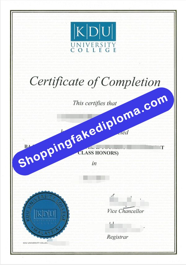 KDU College Certificate, Buy Fake KDU College Certificate