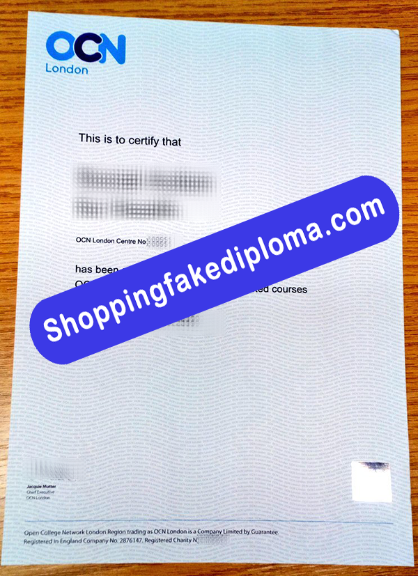 Fake OCN London Certificate