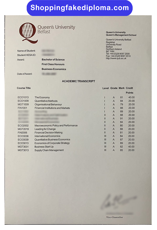 Queens University of Belfast Fake Transcript, Buy Queens University of Belfast Fake Transcript