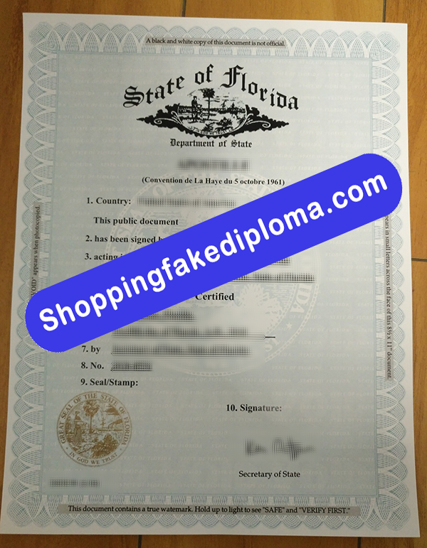 State of Florida Apsotille Certificate, Buy Fake State of Florida Apsotille Certificate    