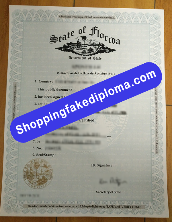 State of Florida Apsotille Certificate, Buy Fake State of Florida Apsotille Certificate