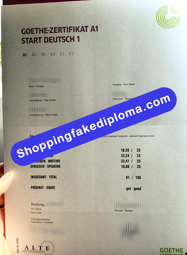 Goethe German Transcript, Buy Fake Goethe German Transcript