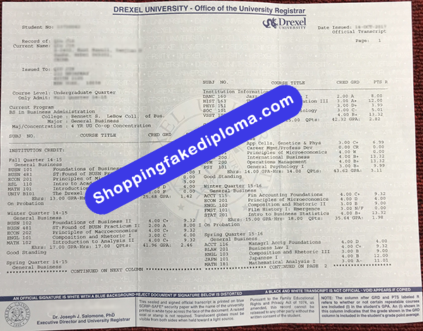 Drexel University Transcript, Buy Fake Drexel University Transcript 