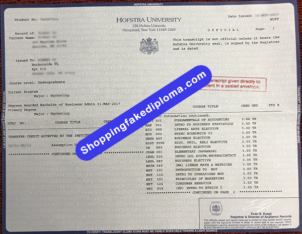 fake Hofstra University Transcript, Buy Fake Hofstra University Transcript
