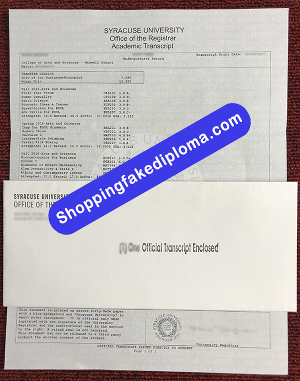 Syracuse University Transcript and Envelope, Buy Fake Syracuse University Transcript and Envelope 