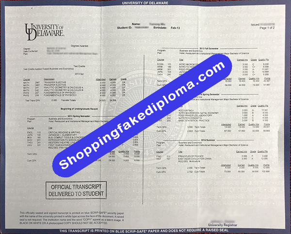 University of Delaware Transcript, Buy Fake University of Delaware Transcript 