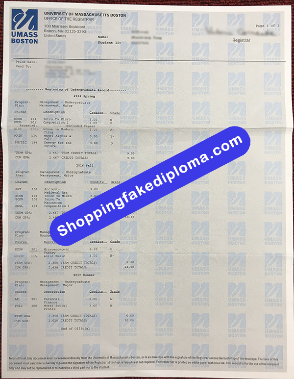 University of Massachusetts Boston Transcript, Buy Fake University of Massachusetts Boston Transcript