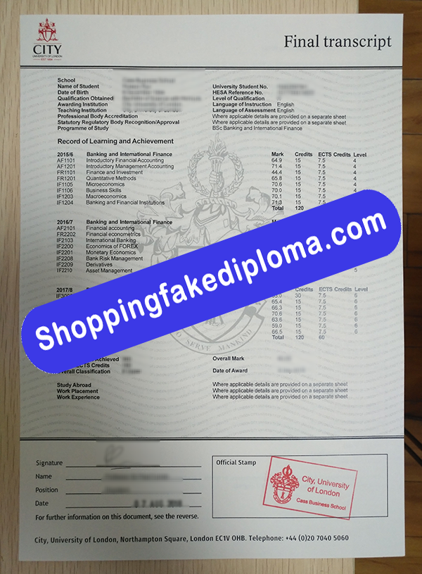 fake City University of London Transcript, Buy Fake City University of London Transcript