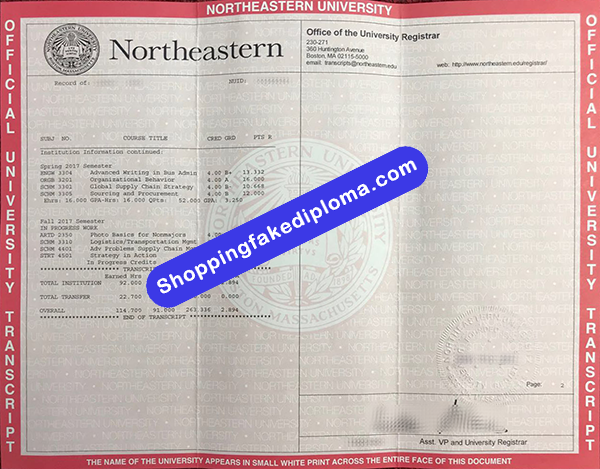 Northeastern University Transcript, Buy Fake Northeastern University Transcript