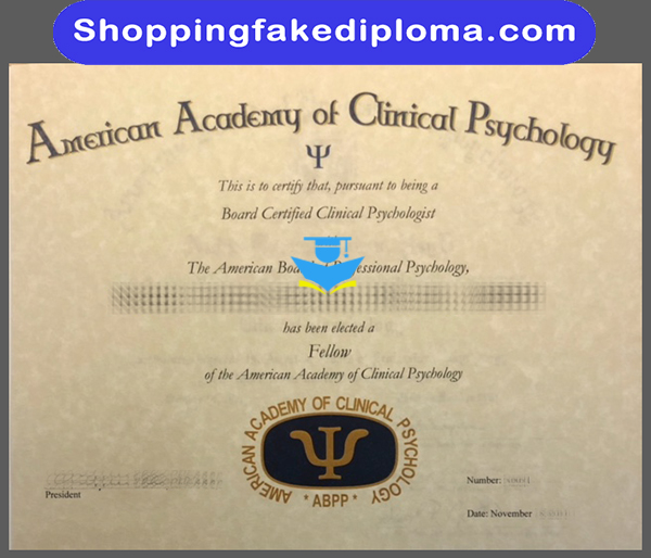 American Academy of Clinical Psychology fake certificate, fake US certificate document