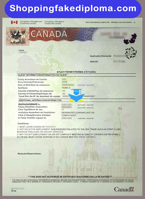 Canadian Study Permit Fake Certificate, buy fake certificate