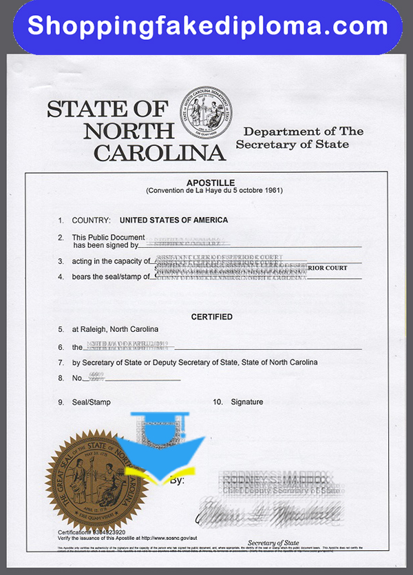 State of North Carolina Fake Apostille, Buy State of North Carolina Fake Apostille