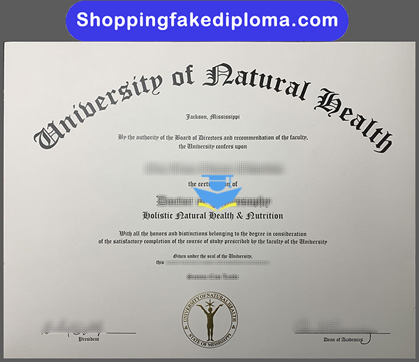 University of Natural Health fake certificate, fake certificate US