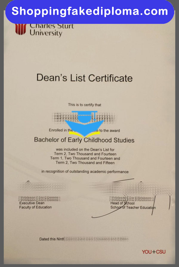 Charles Sturt University degree certificate, Charles Sturt University fake degree certificate
