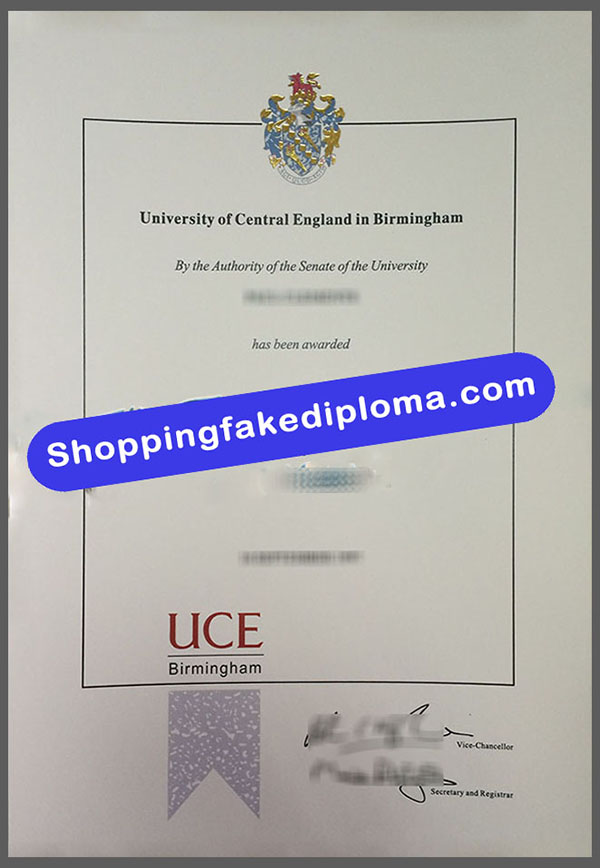 Buy fake degree certificate, University of Central England in Birmingham fake diploma