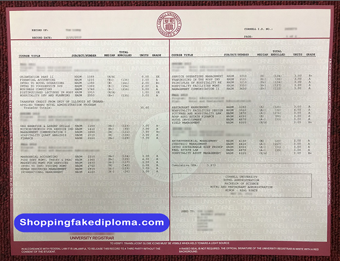 Cornell University fake transcript, Cornell University certificate