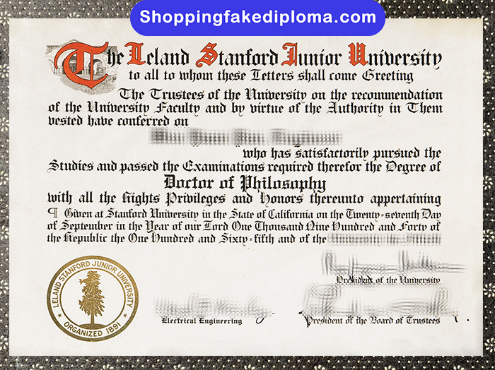 Leland Stanford Junior University fake Degree, Leland Stanford Junior University diploma