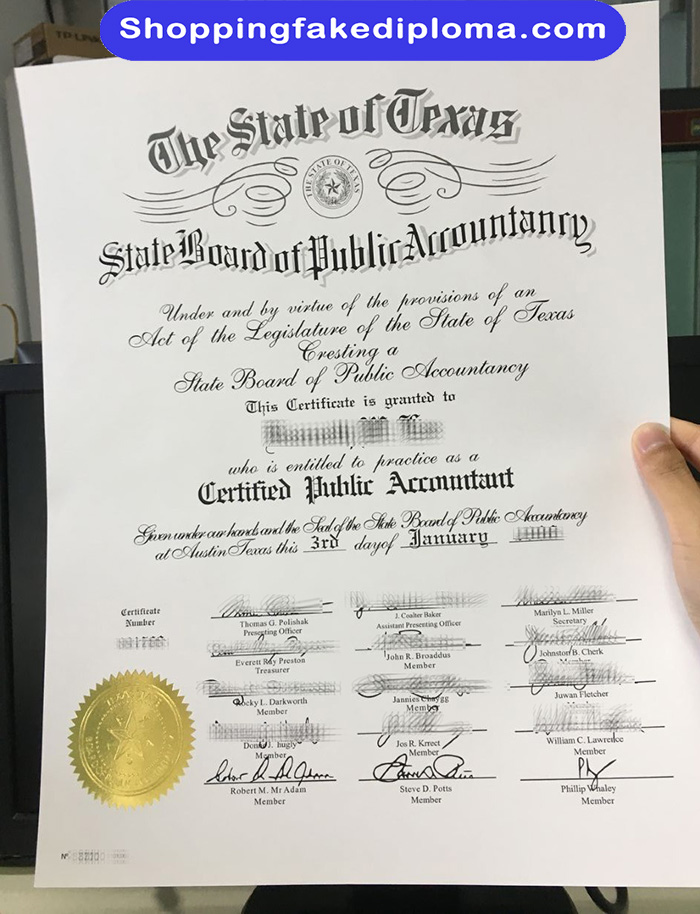 State of Texas CPA fake certificate, CPA certificate