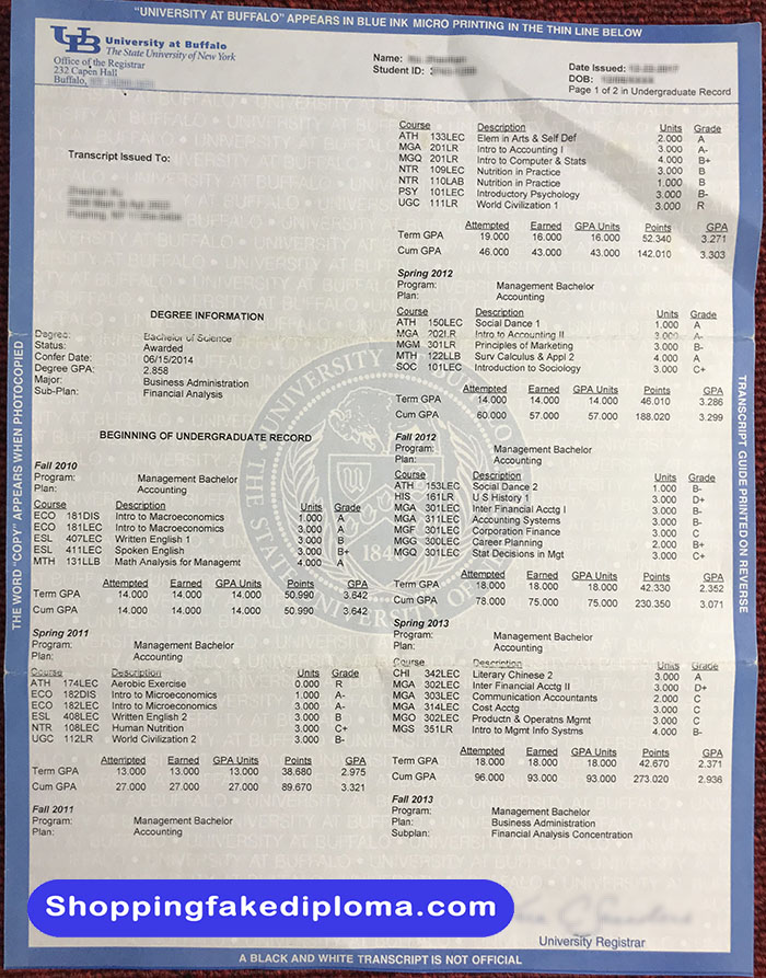 University of Buffalo fake Transcript, University of Buffalo diploma