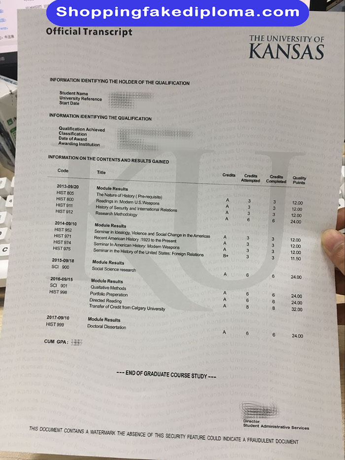 University of Kansas fake Transcript, University of Kansas certificate