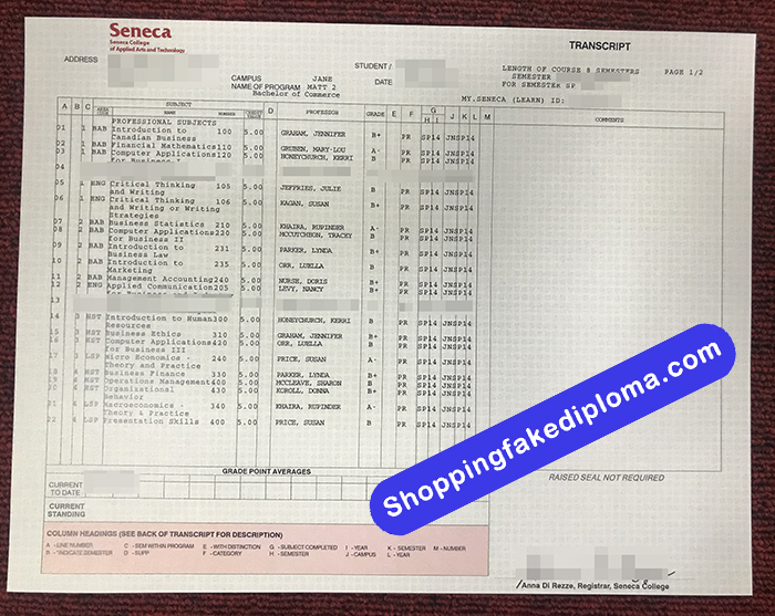 Seneca College fake Transcript, buy Seneca College fake Transcript