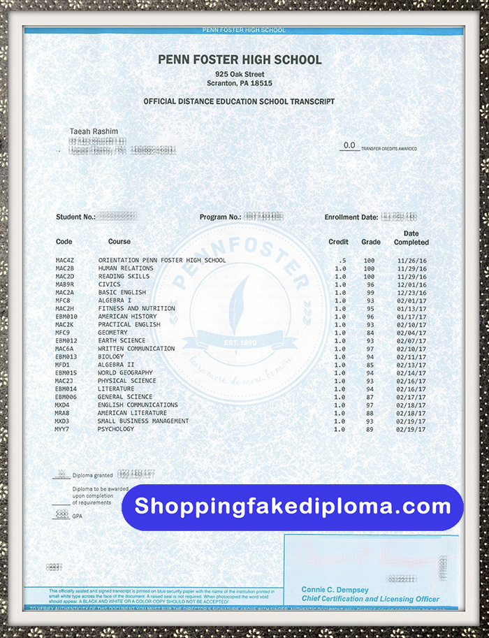 fake penn foster High school transcript, buy fake penn foster High school transcript