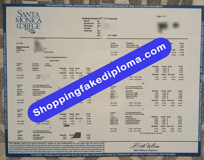 Santa Monica College fake Transcript, buy Santa Monica College fake Transcript